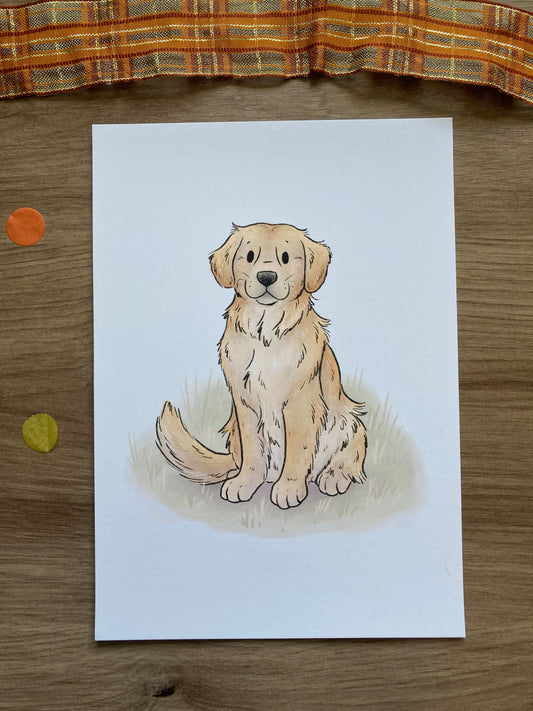 Autumn golden retriever | Cute Dog Art Print | Pup Artwork