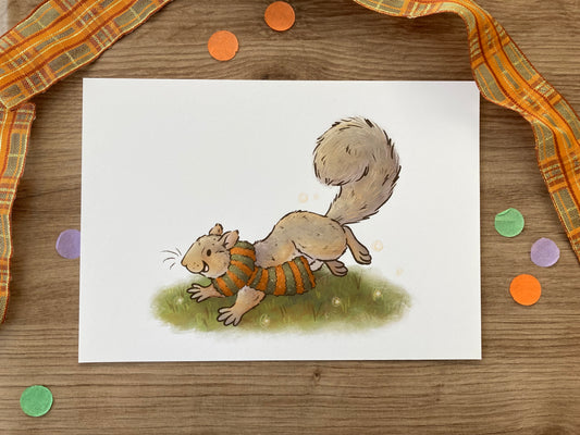 Autumn Spirit | Cute Squirrel Art Print | Autumn Animal Artwork