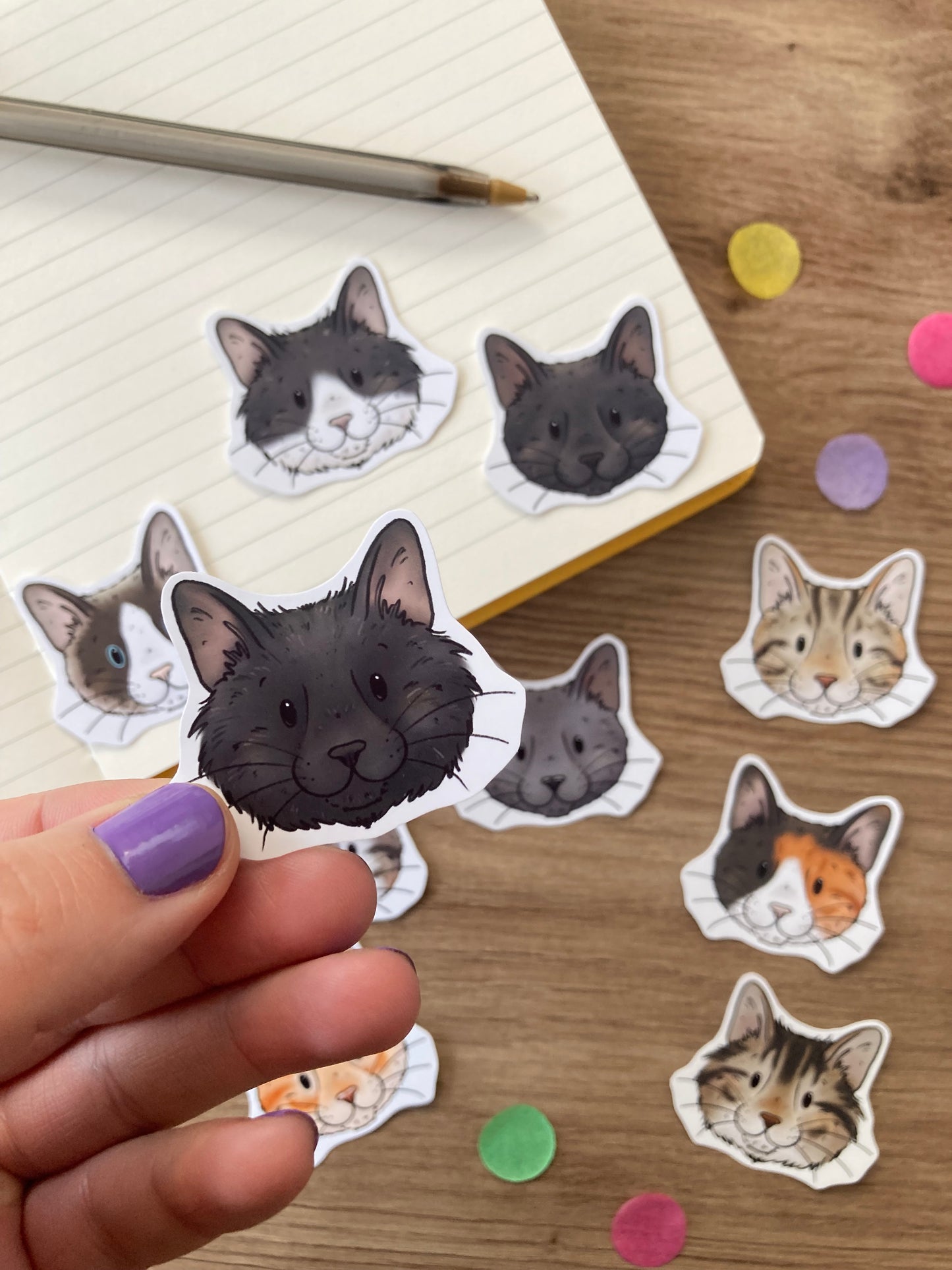 Cat Faces Stickers | Set Of 10 Cat Stickers | Cat Gift