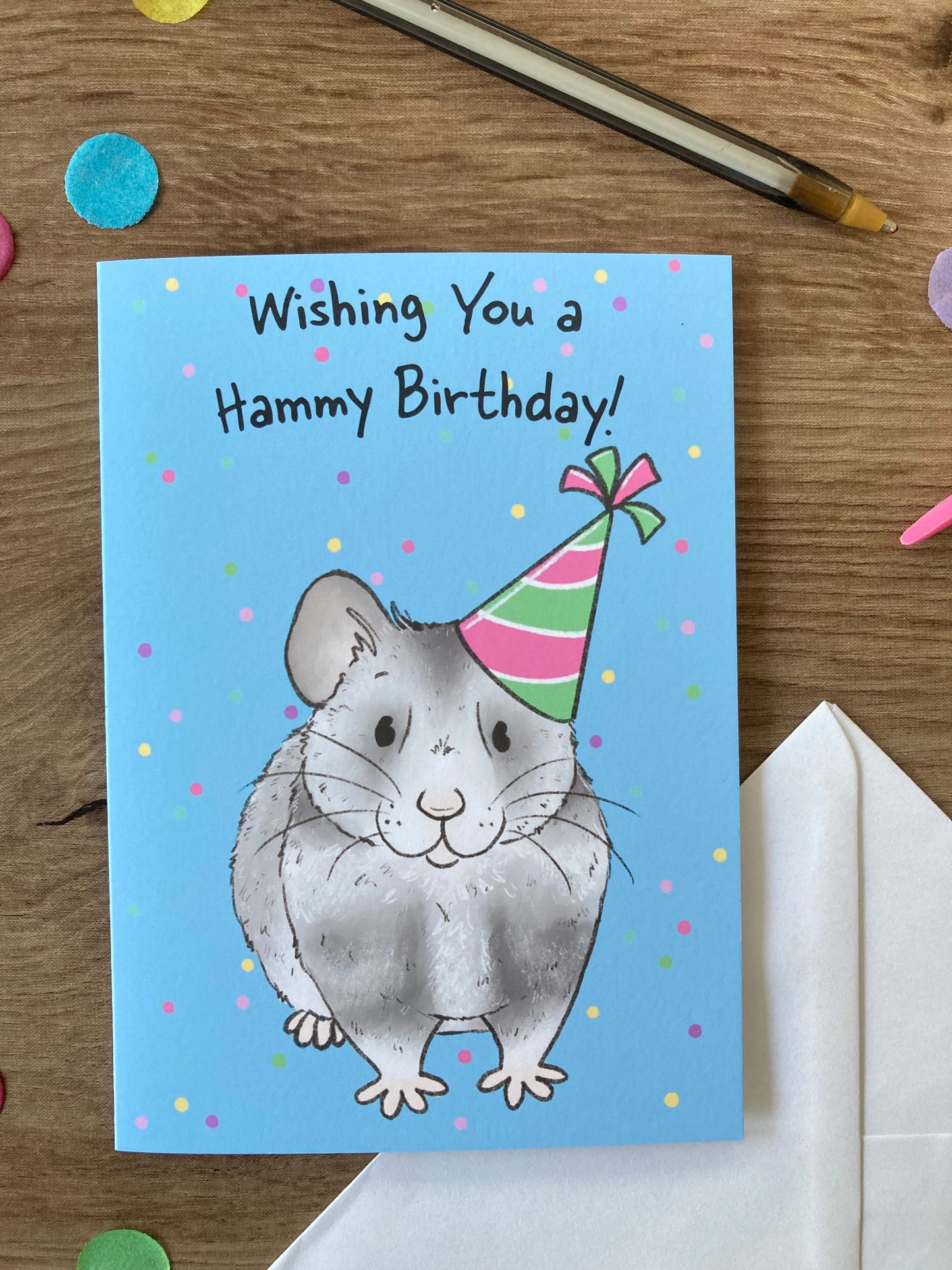 Hammy Birthday | Cute Hamster Birthday Card | Grey Syrian Hamster Blank Greeting Card