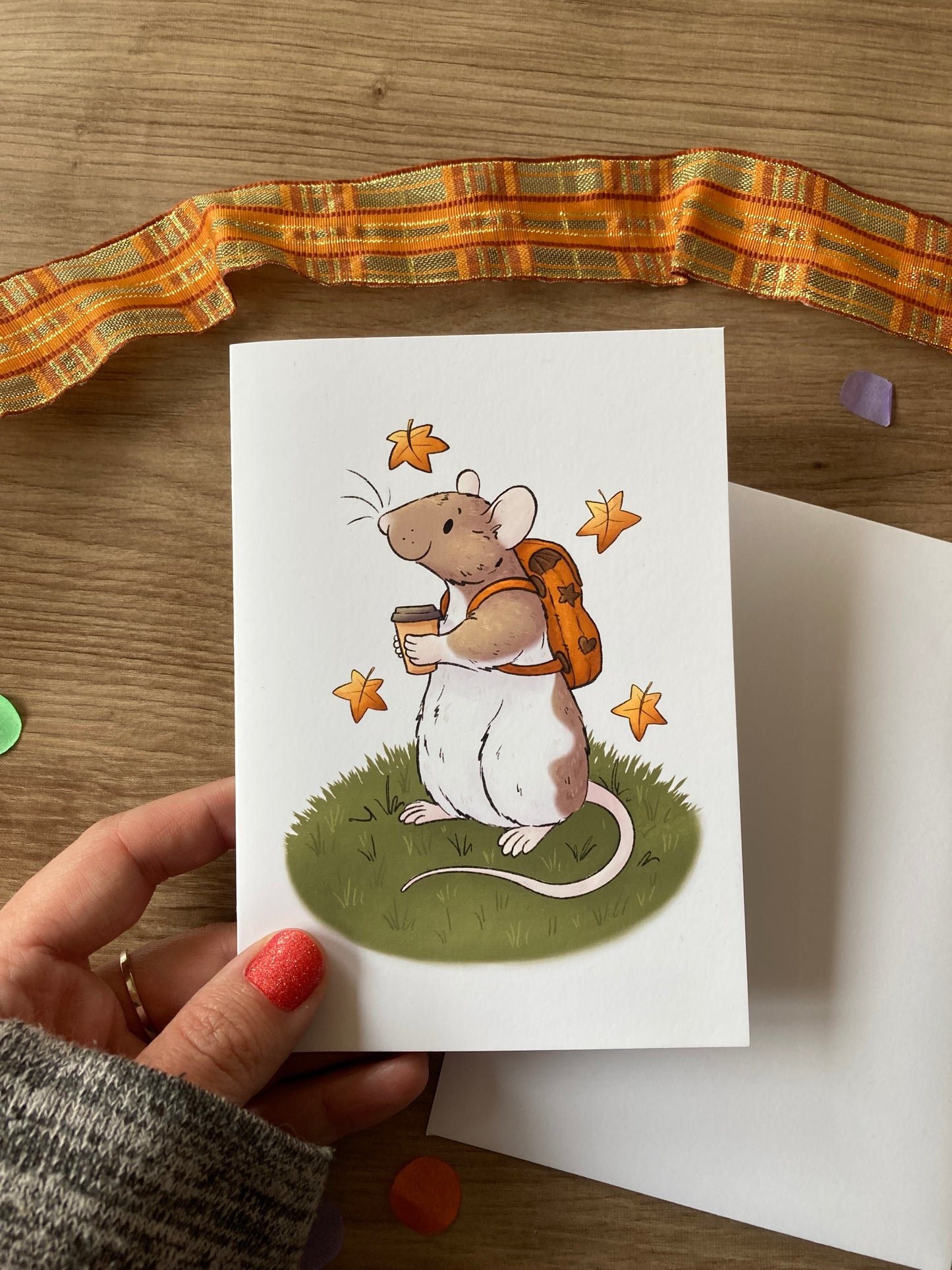 Autumn Adventures | Cute Autumn Rat Blank Greeting Card