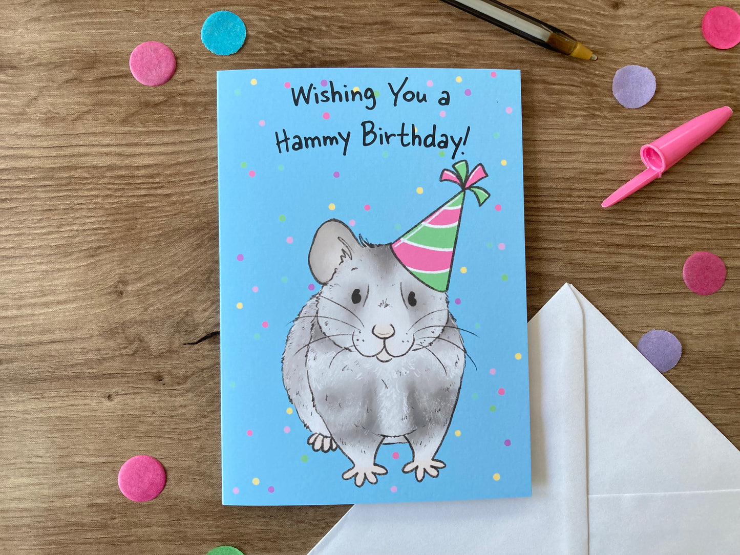 Hammy Birthday | Cute Hamster Birthday Card | Grey Syrian Hamster Blank Greeting Card