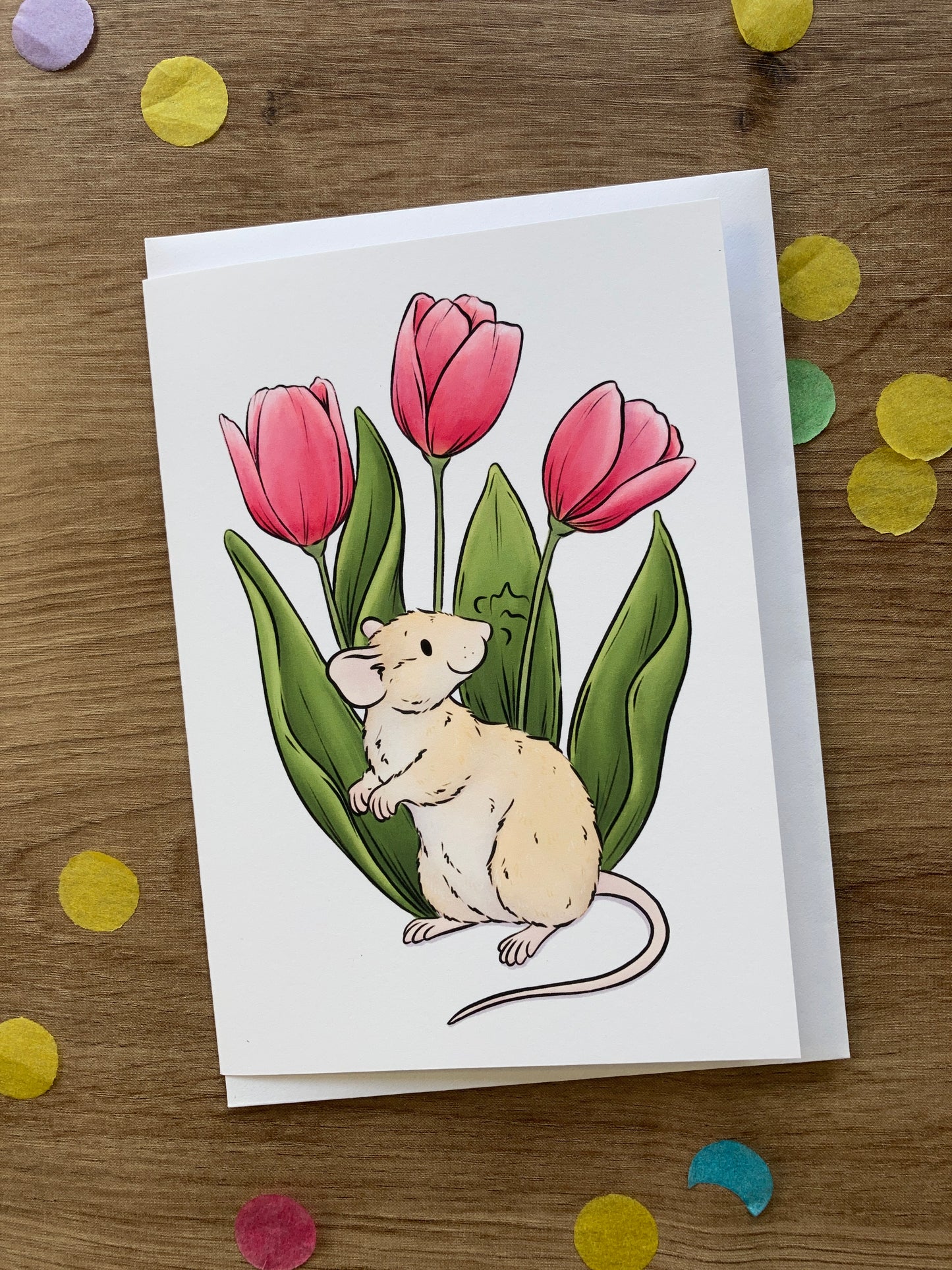 Tulip Rat Greeting Card | Flower Rat A6 Greeting card