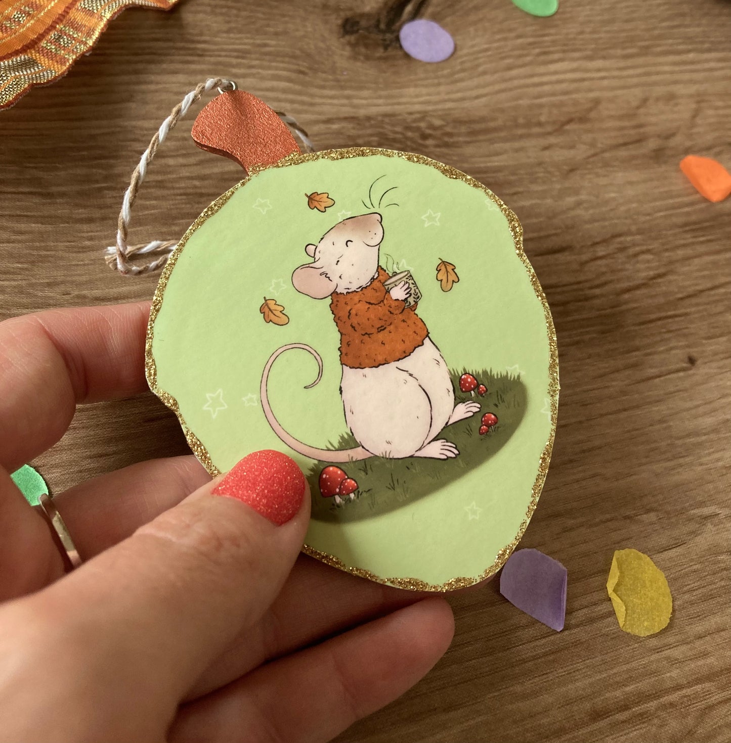 Autumn Joy | Cute Rat Autumn Decoration | Pet Rat Wooden Acorn Ornament