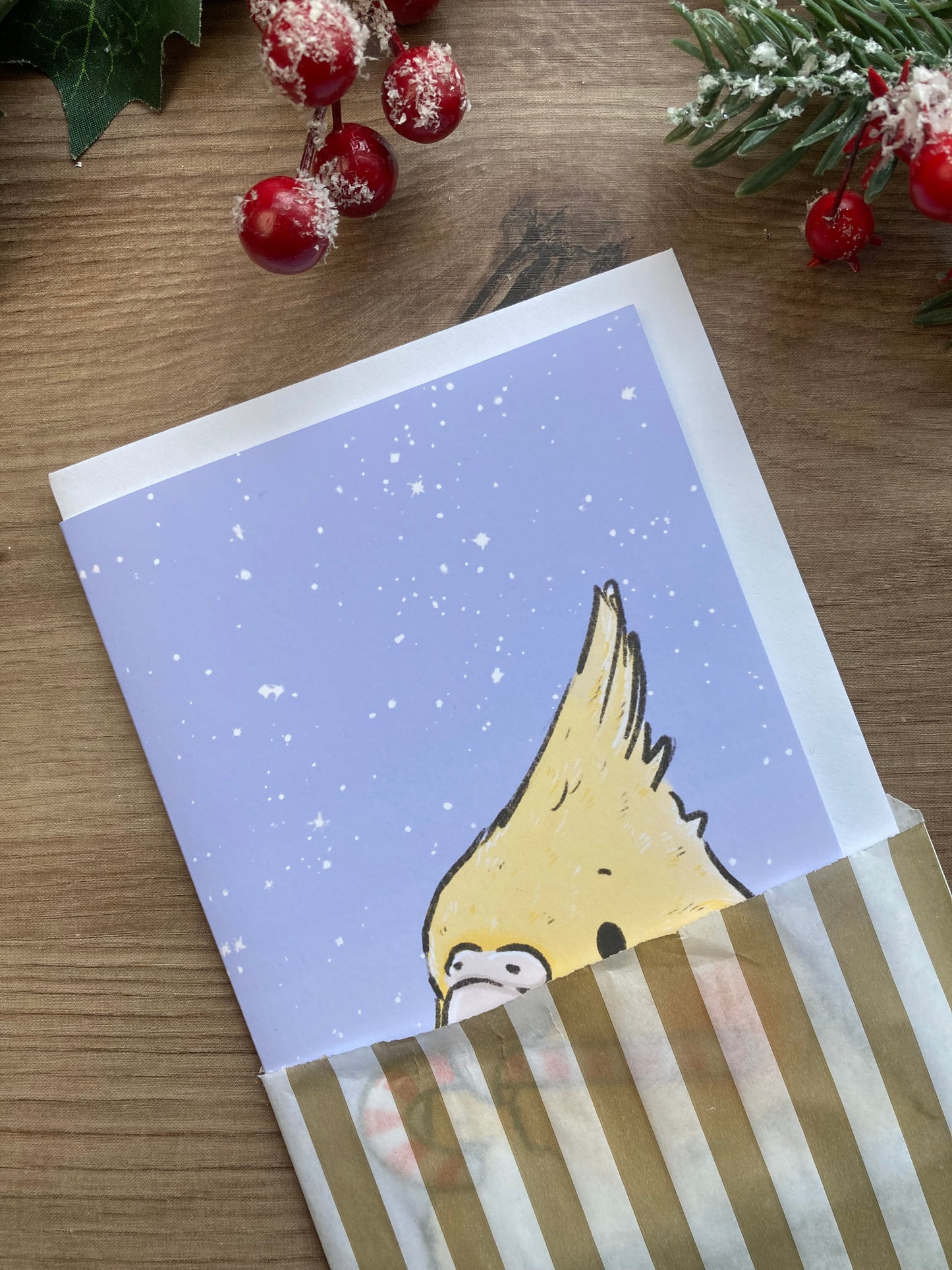 Cockatiel Candy Cane Destroyer A6 Christmas Card - Cockatiel Blank Greeting Card - Tiel Christmas Greeting Card Gift