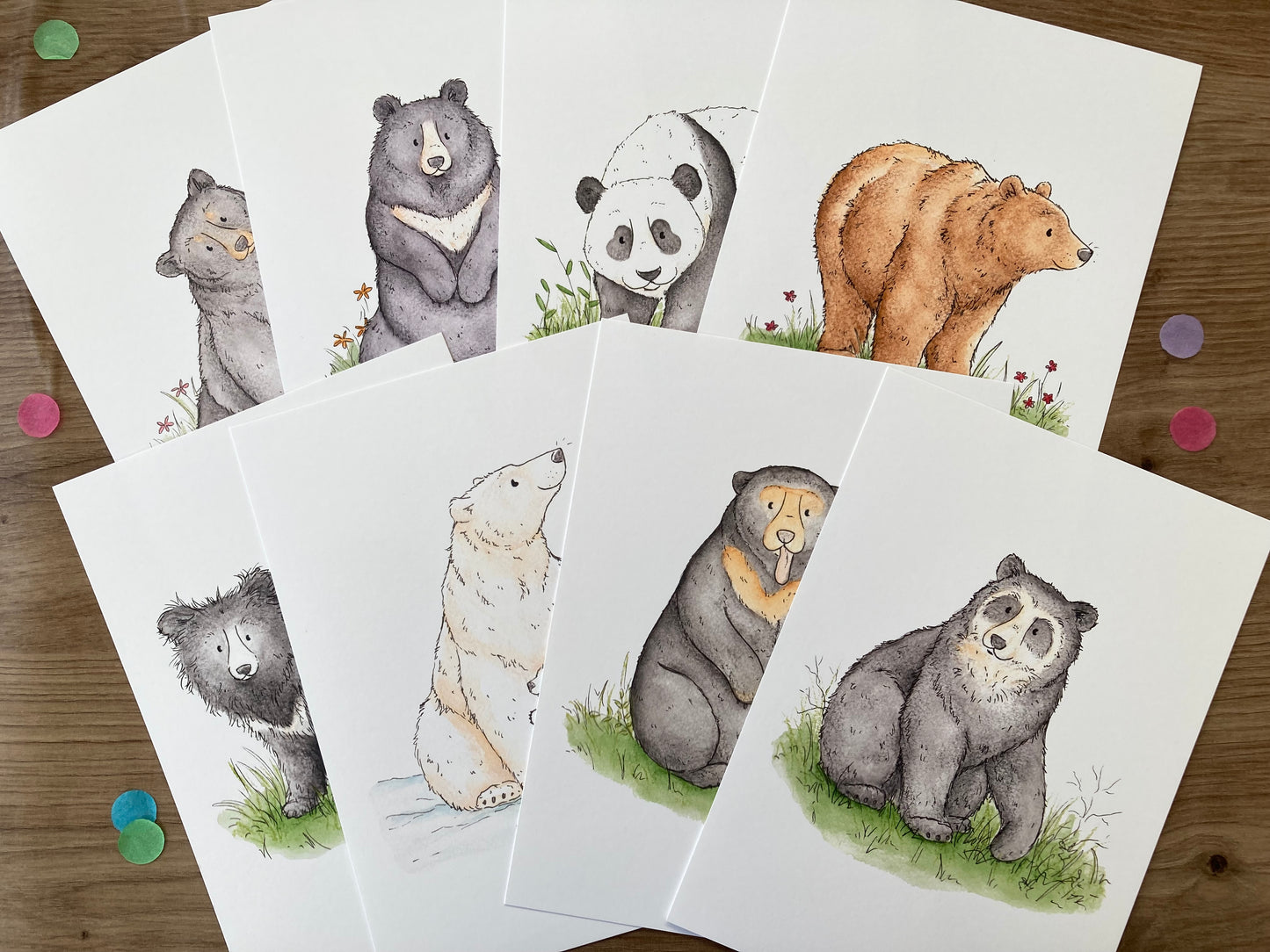 Bears Of The World | Pack of 8 Art Prints | Bear Artwork