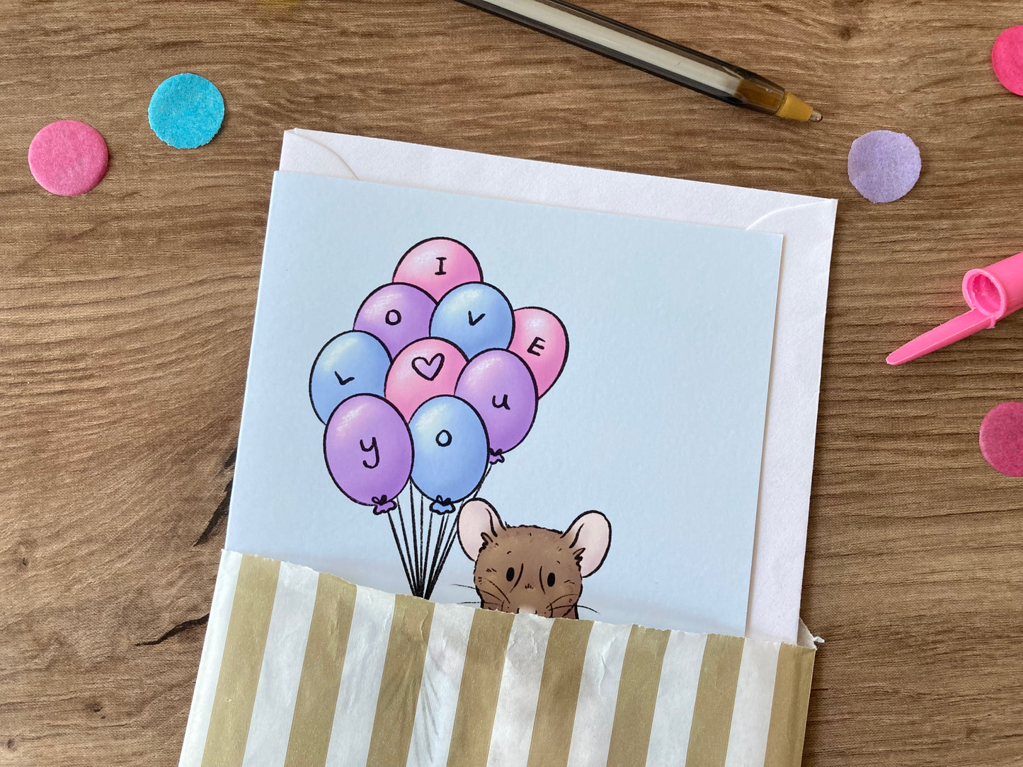 I Love You Balloon Rat | Cute Rat Greeting Card | Fancy Rat Love Blank Greeting Card