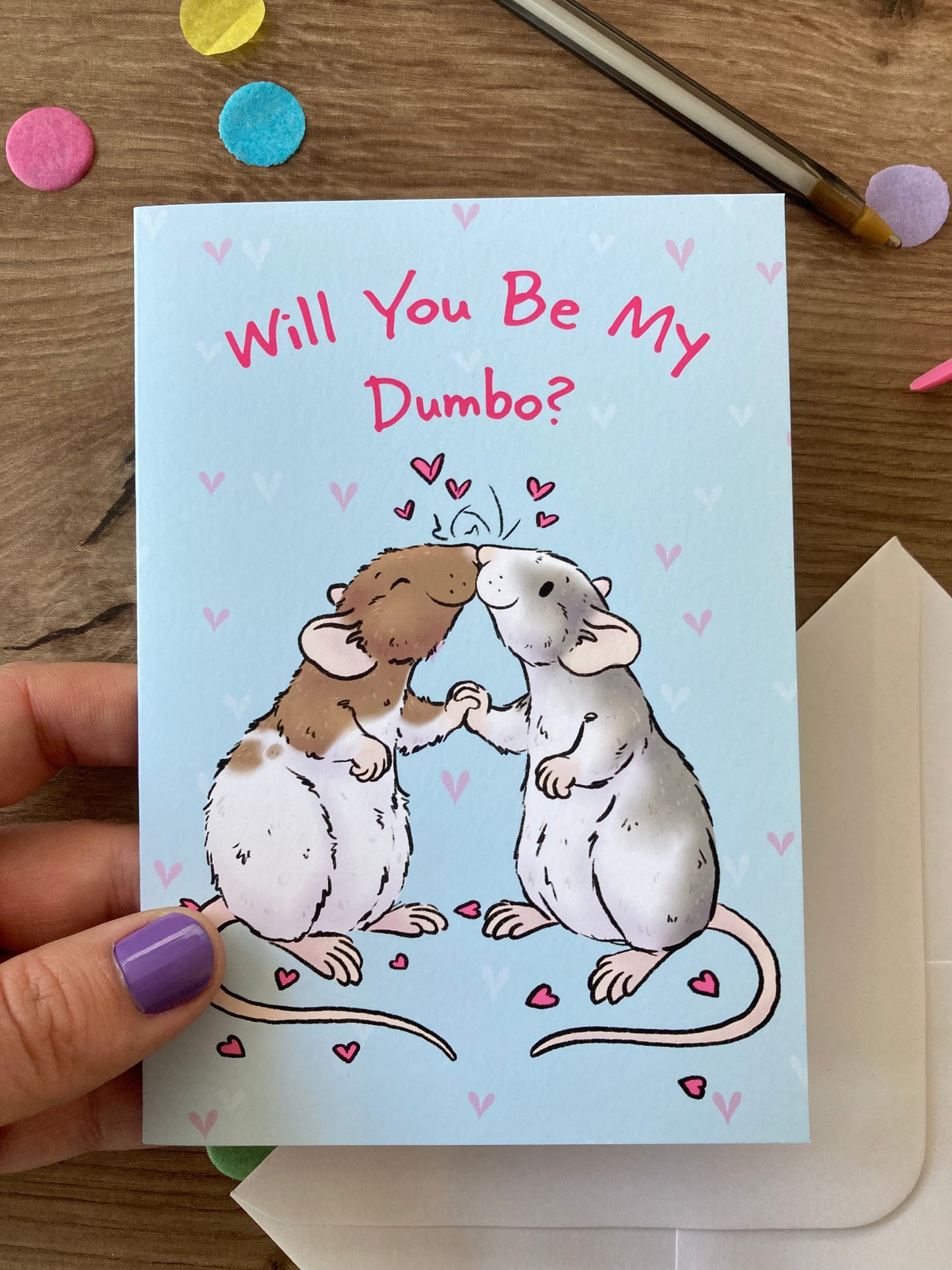 Will You Be My Dumbo | Cute Rat Couple A6 Greeting Card