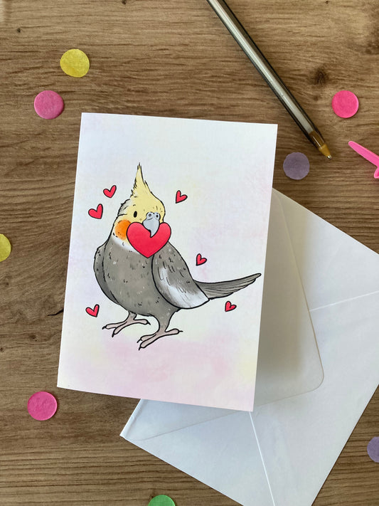 You Stole My Heart | Cockatiel Blank Greeting Card | Cockatiel Valentines Card