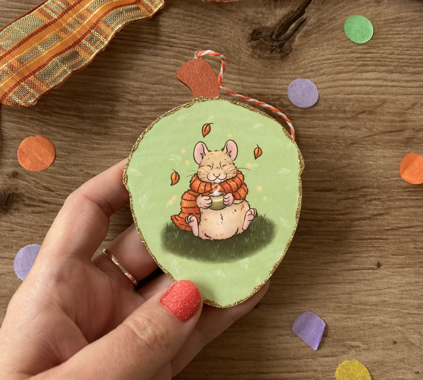 Cosy Hamster | Cute Hamster Acorn Decoration | Wooden Acorn Autumn Ornament