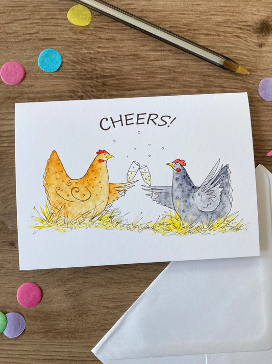 Cheers Chicken | Cute Hen Celebration Greeting Card | Hen Party Celebration
