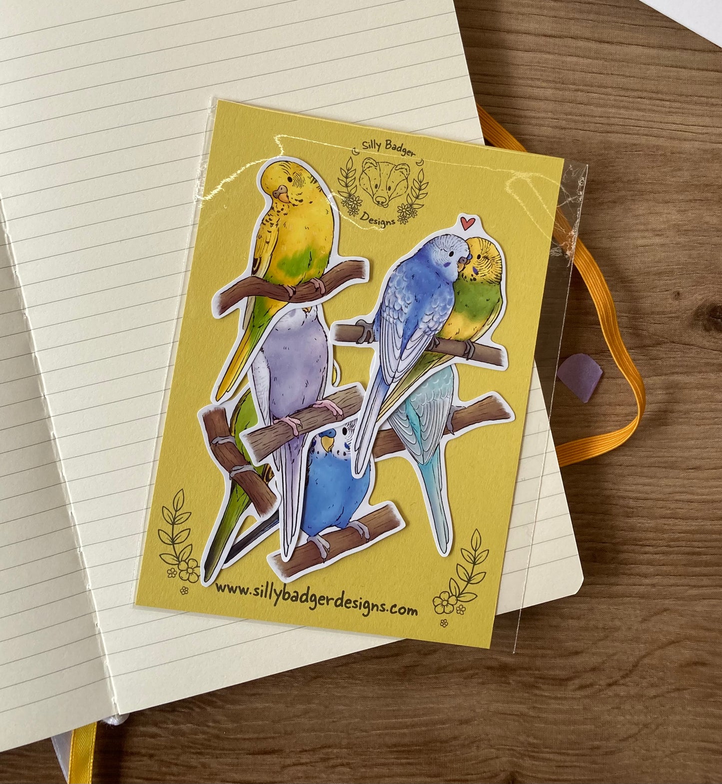 Budgie Stickers | Pack Of 6 Glossy Paper Stickers | Cute Budgie Stationery