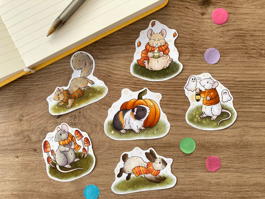 Autumn Animal Stickers | Set of 6 Cute Autumn Themed Animal Stickers