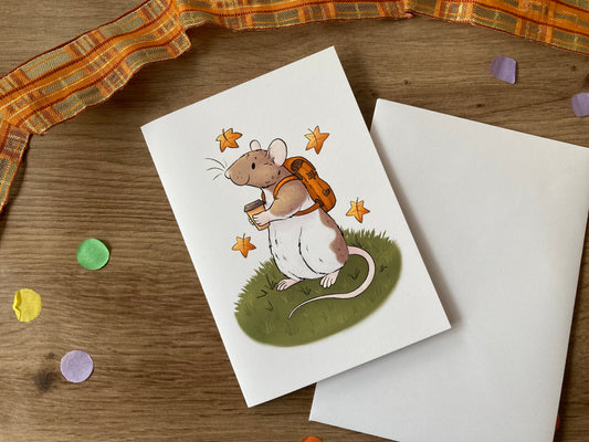 Autumn Adventures | Cute Autumn Rat Blank Greeting Card