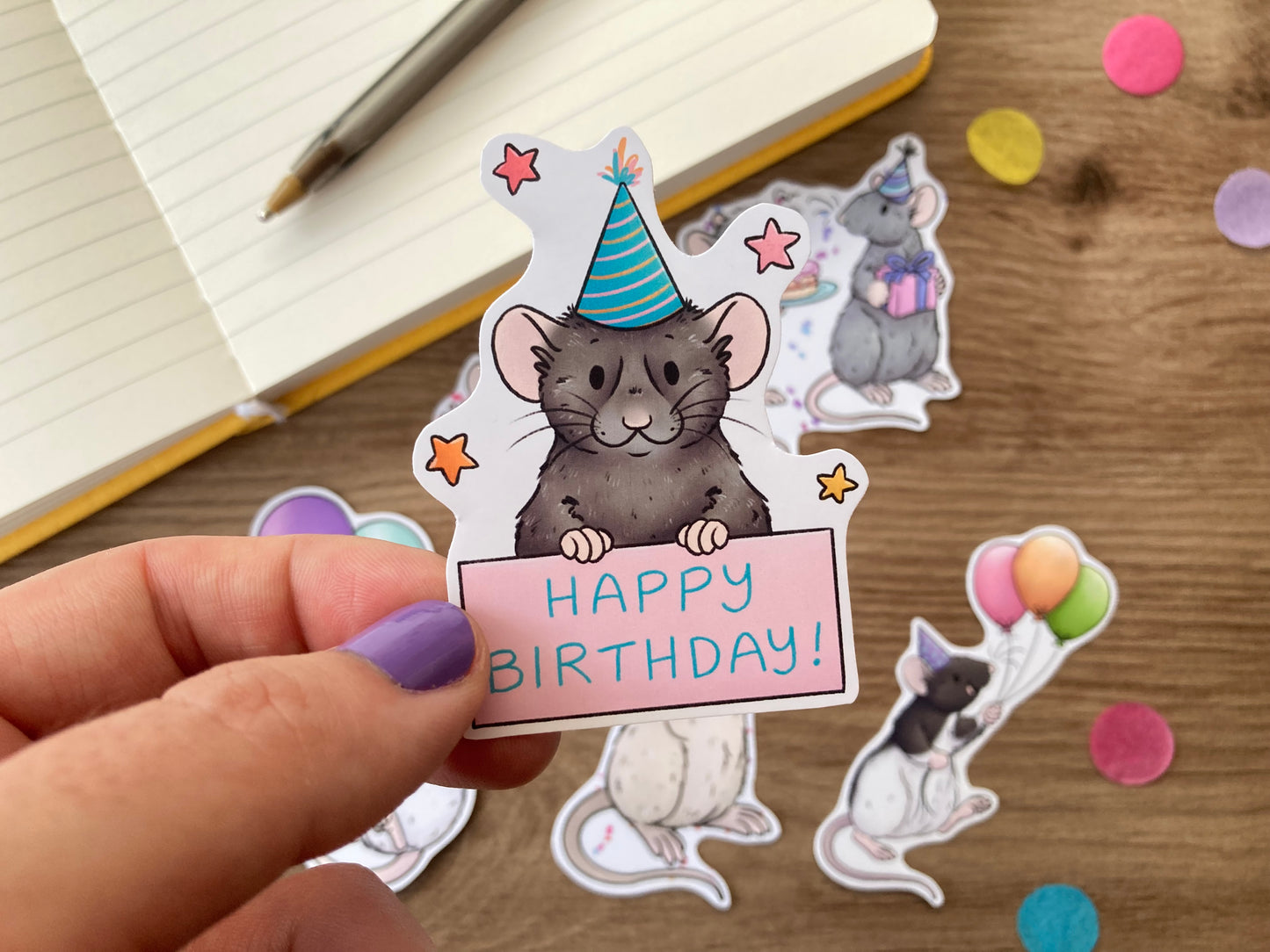 Birthday Rat Stickers | Set Of 6 Rat Stickers
