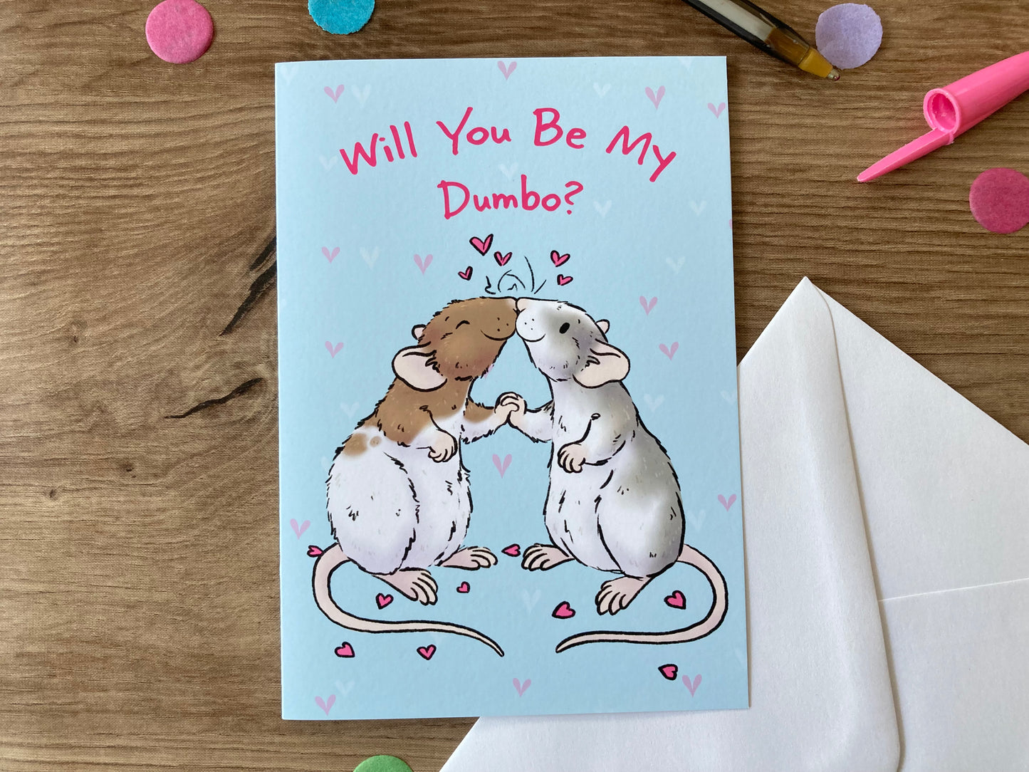 Will You Be My Dumbo | Cute Rat Couple A6 Greeting Card