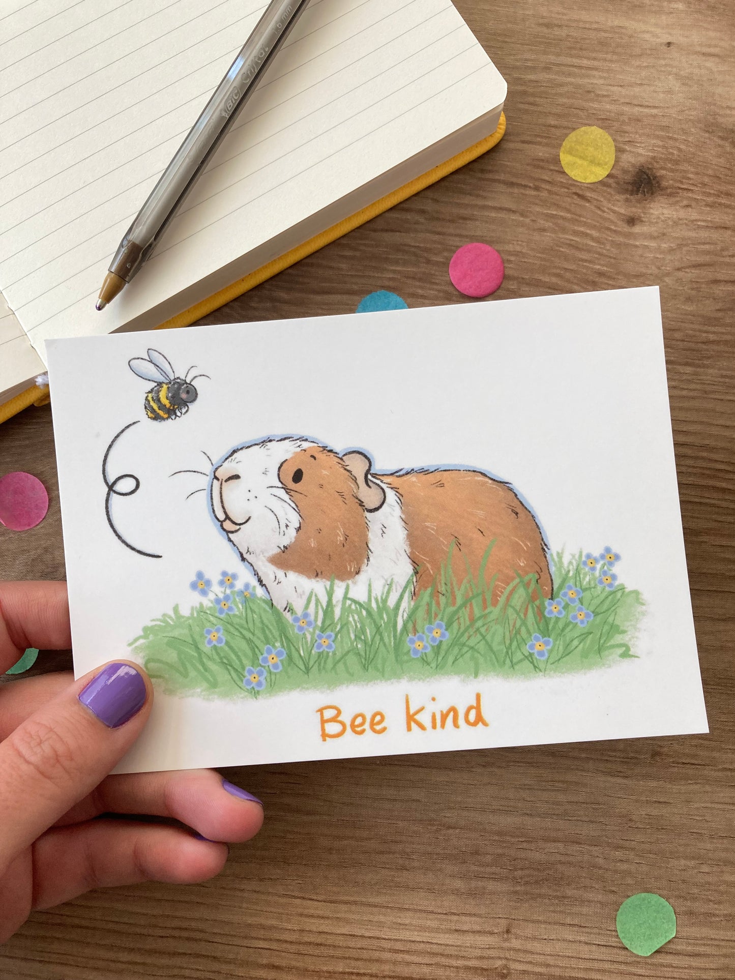 Bee Kind | Cute Guinea Pig A6 Postcard | Guinea Pig Gift