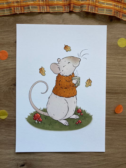 Cosy Autumn Rat Art Print | Cute Rat Art Print | Autumn Rat Artwork