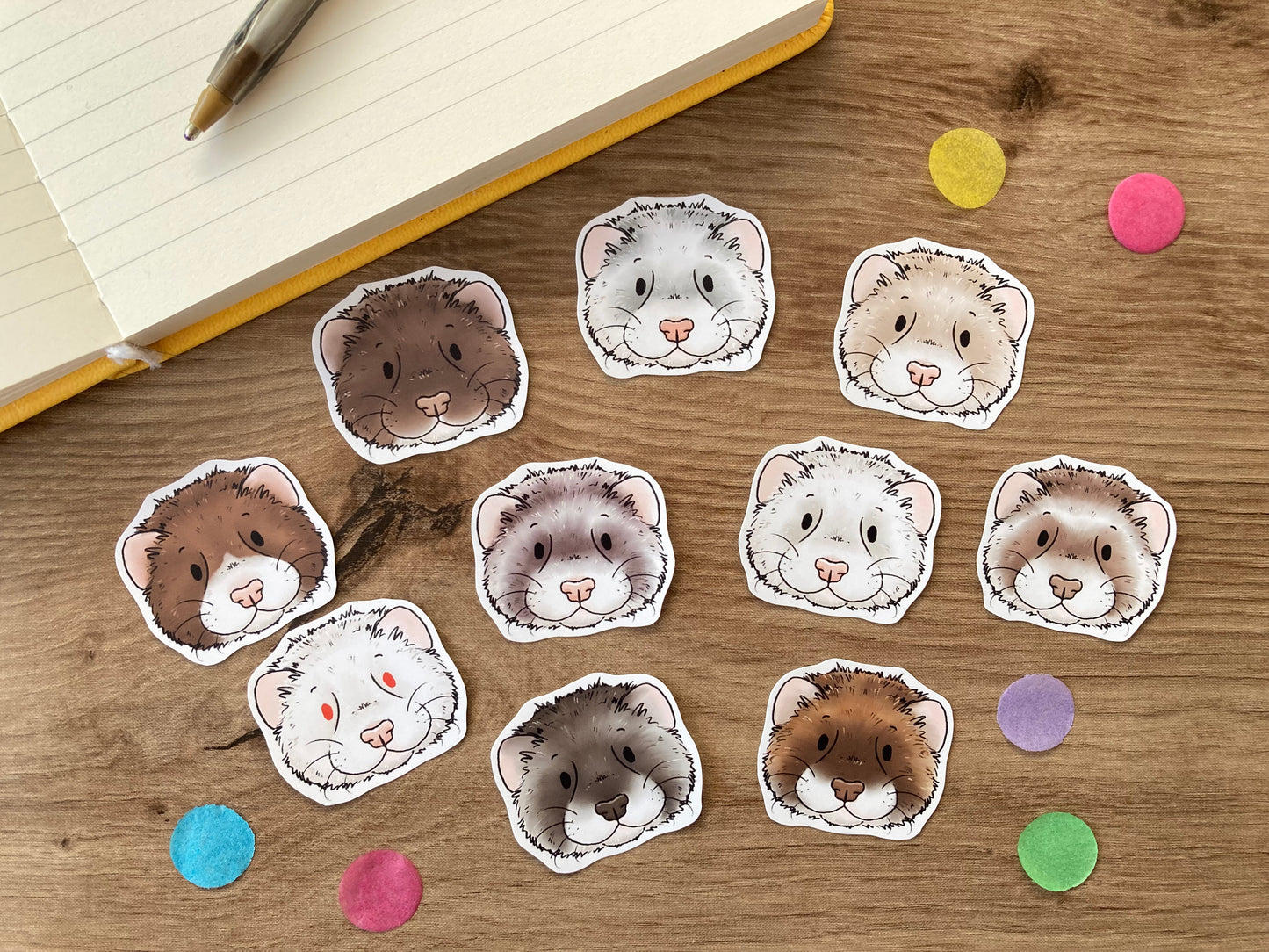 Cute ferret sticker pack | pack of 10 cute Ferret Faces Stickers