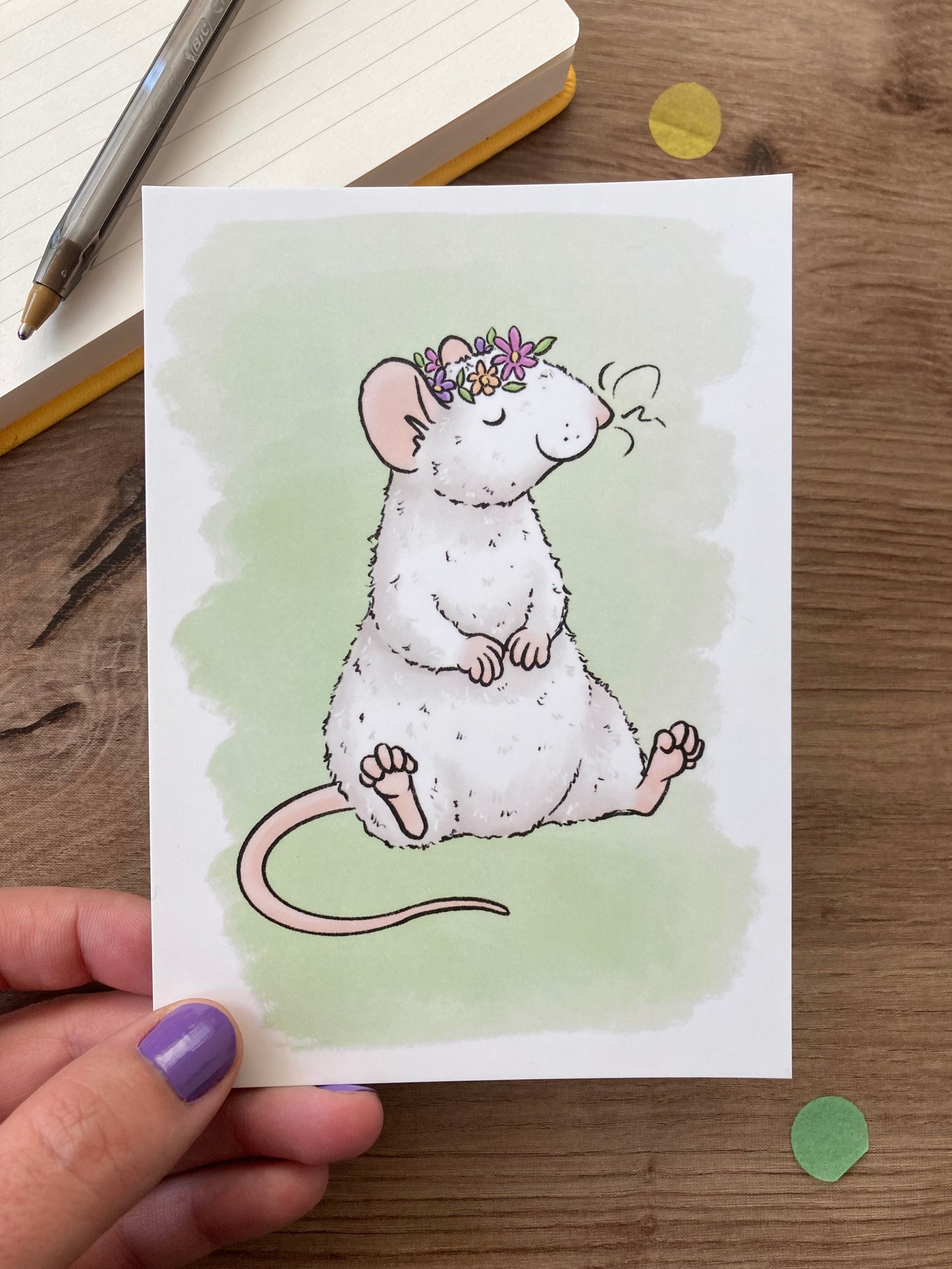 Blossom Rat | Cute Roan Rat A6 Postcard | Rat Gift
