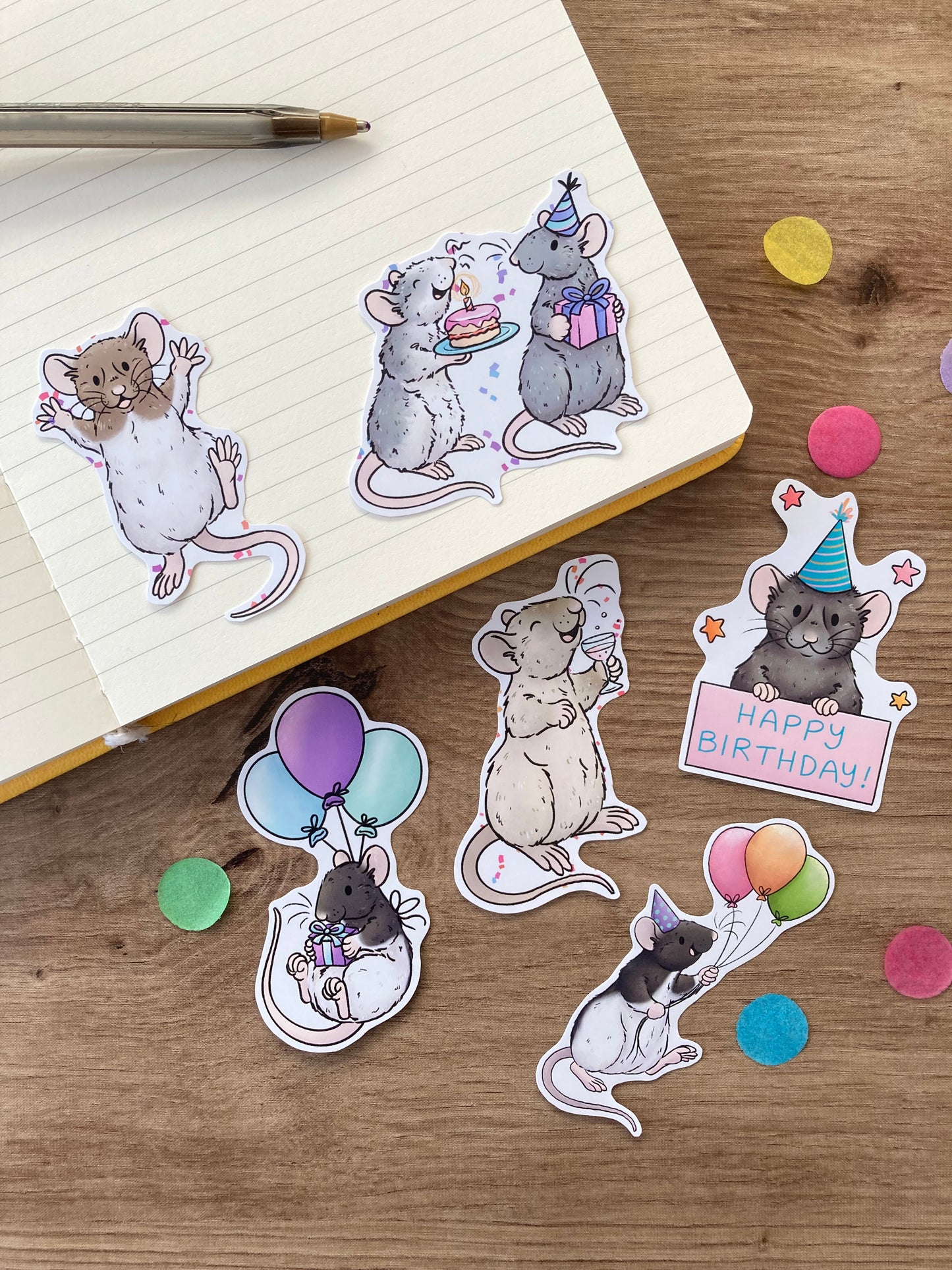 Birthday Rat Stickers | Set Of 6 Rat Stickers