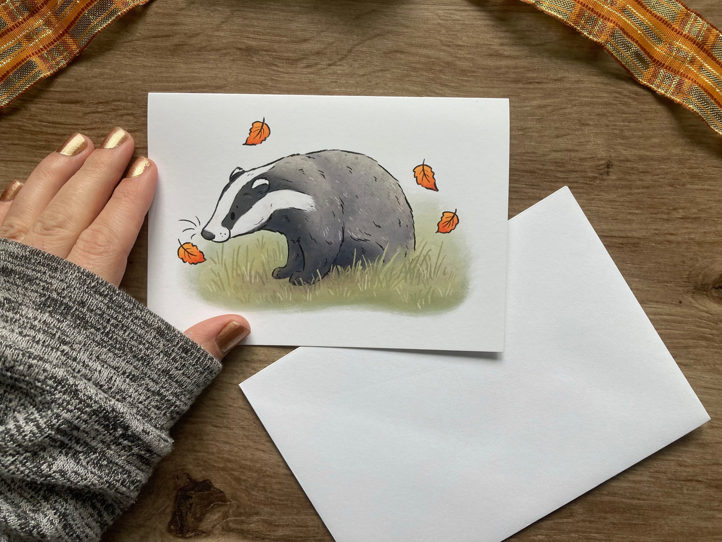 Autumn Badger Greeting Card | Cute Badger A6 Greeting Card