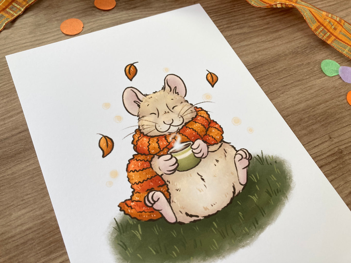 Autumn Dreams | Cute Hamster Art Print | Autumn Animal Artwork