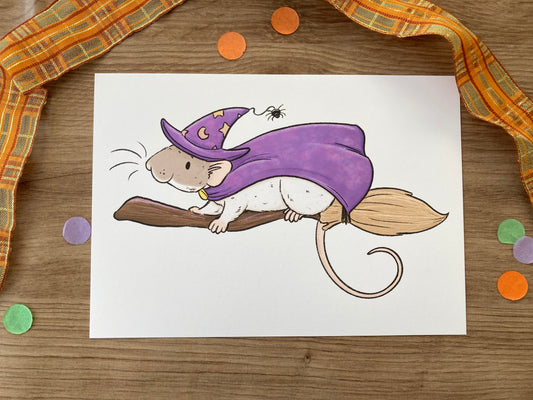 Amelia The Witchy Rat | Cute Rat Art Print | Halloween Rat Art