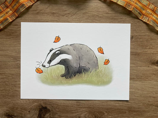 Autumn Badger Artwork | Happy Autumn Badger Art Print