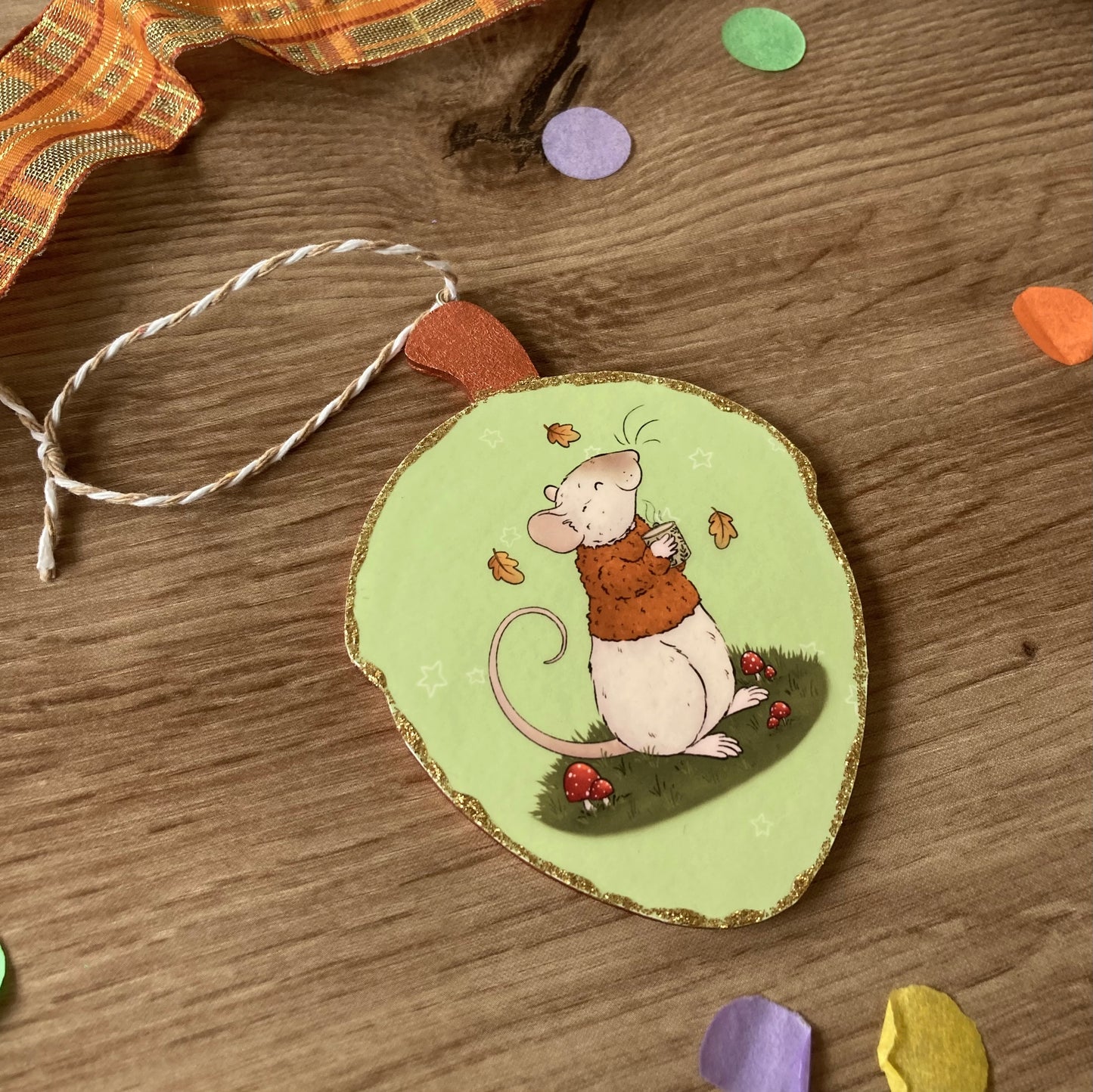 Autumn Joy | Cute Rat Autumn Decoration | Pet Rat Wooden Acorn Ornament