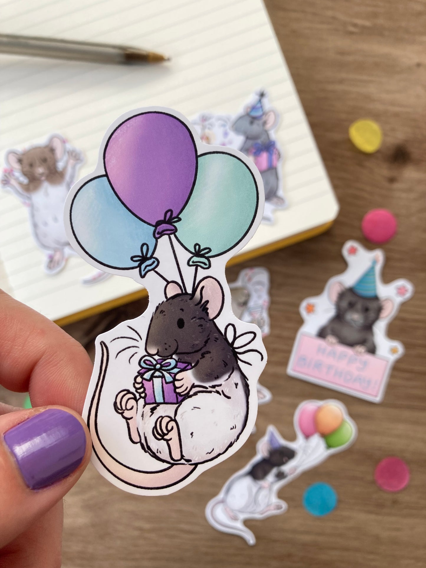 Birthday Rat Stickers | Set Of 6 Rat Stickers
