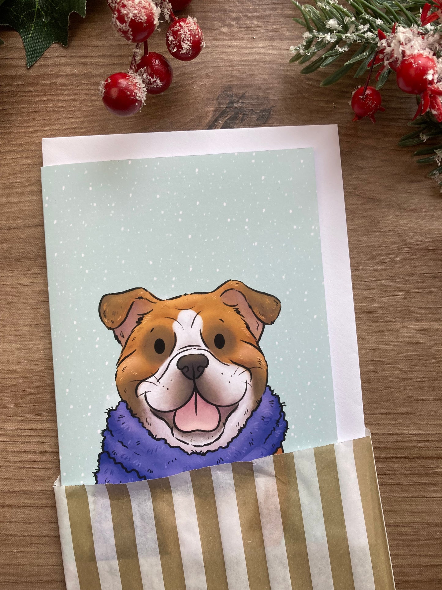 Winter Bulldog | Cute Bulldog Greeting card | Bulldog Christmas Card