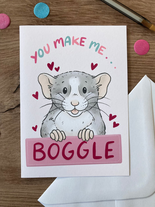 You Make Me Boggle | Cute Fancy Rat Greeting Card | Pet Rat Valentine