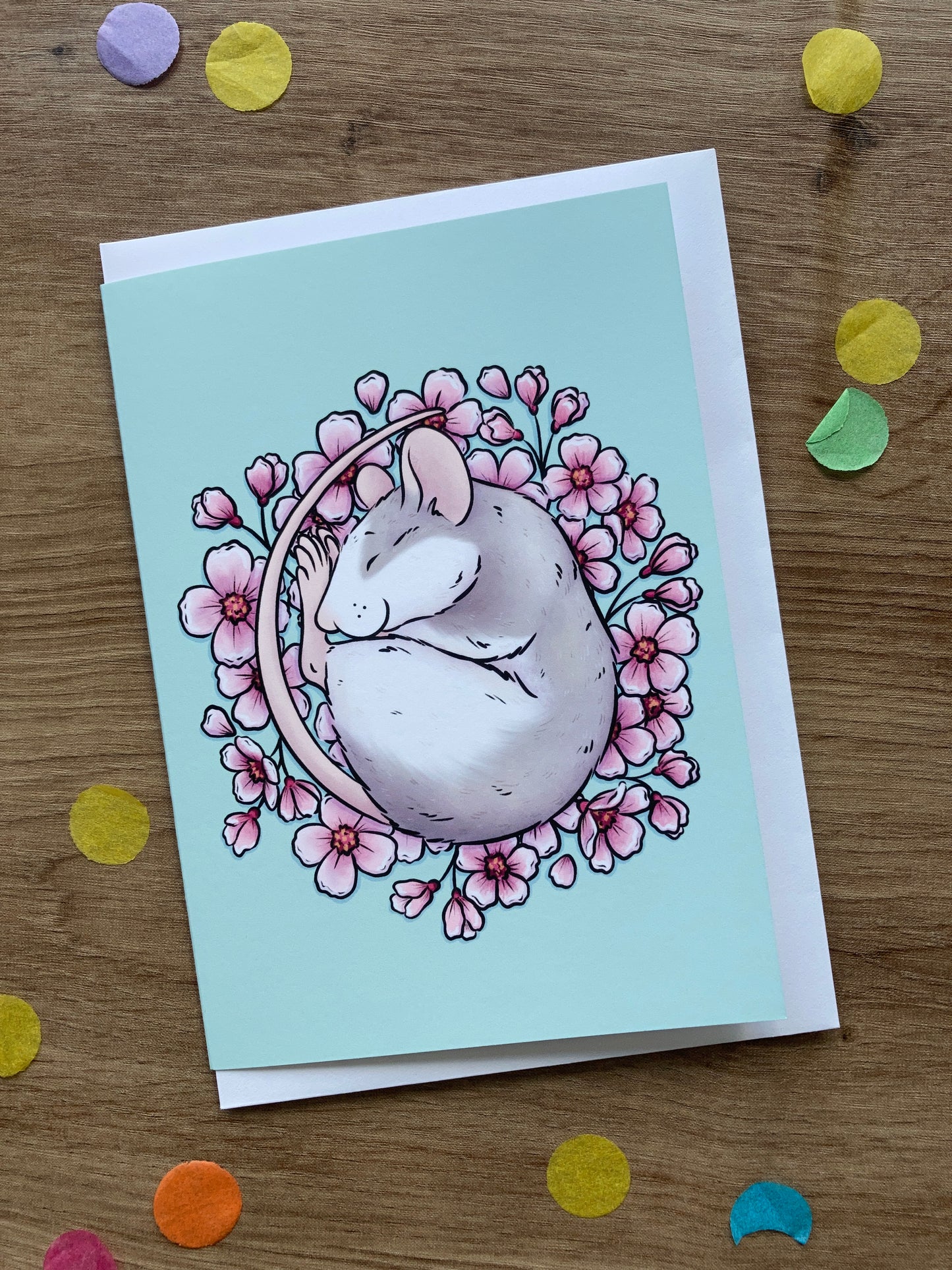 Cherry Blossom Rat Greeting Card | Roan Rat A6 Greeting Card