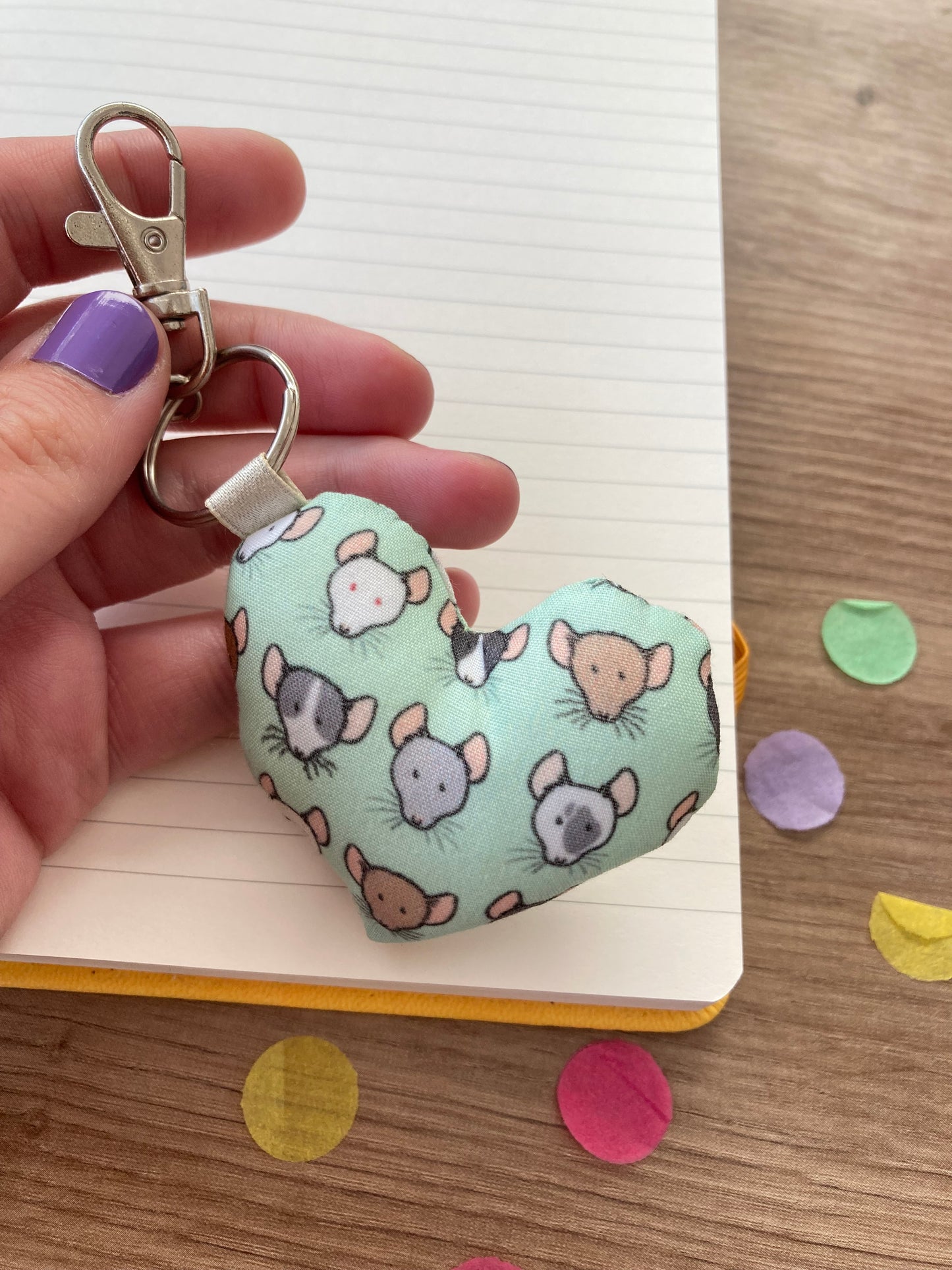 Cute Rat Keyring | Fabric Heart Rat Keyring | Rat Gift