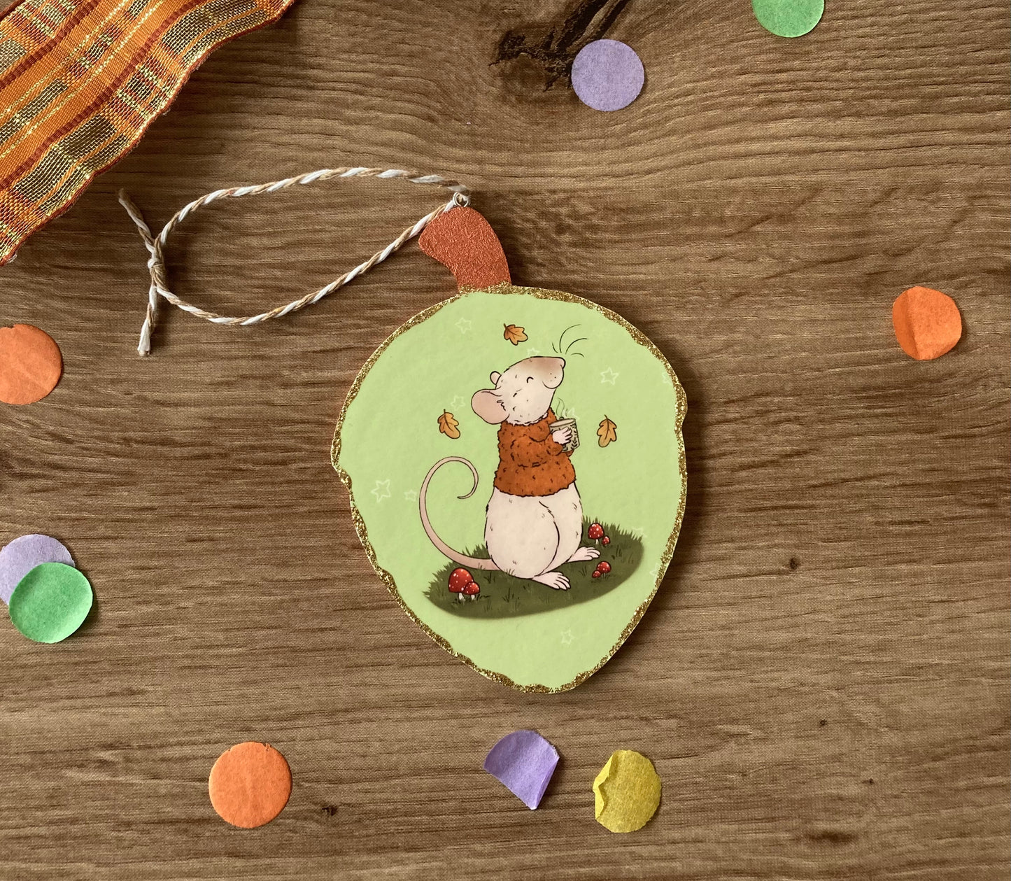 Autumn Joy | Cute Rat Autumn Decoration | Pet Rat Wooden Acorn Ornament