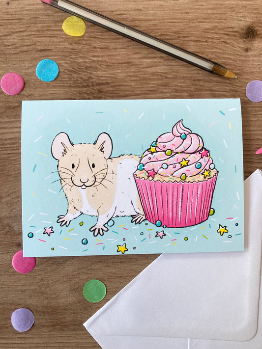 Cupcake Hamster | Hamster Blank Birthday Card | Hamster Birthday Gift