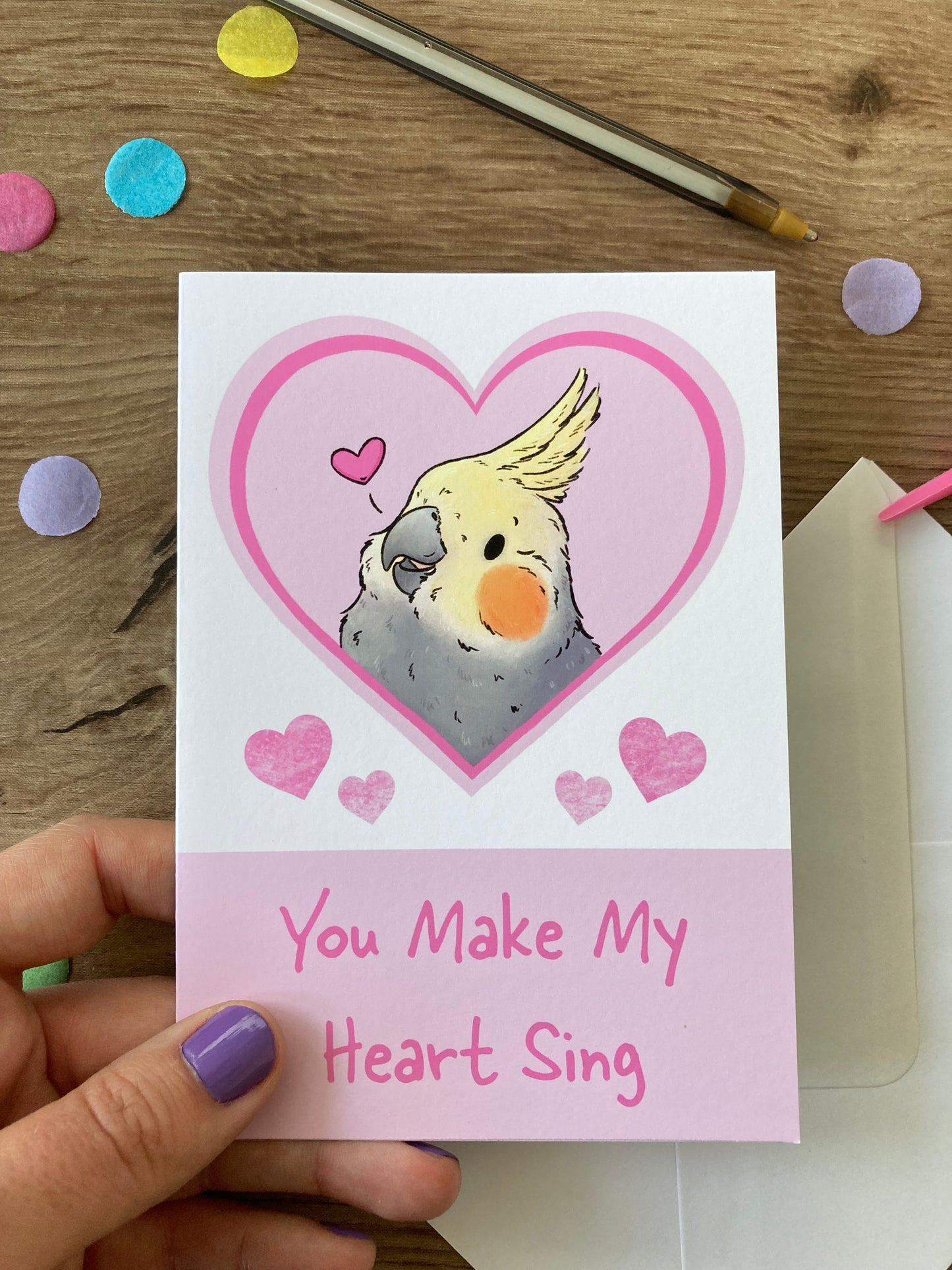 You Make My Heart Sing | Cute Cockatiel Blank Greeting Card | Cockatiel Love Card