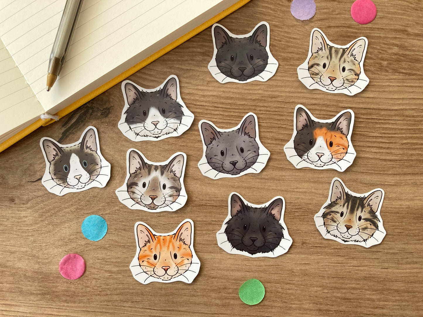 Cat Faces Stickers | Set Of 10 Cat Stickers | Cat Gift