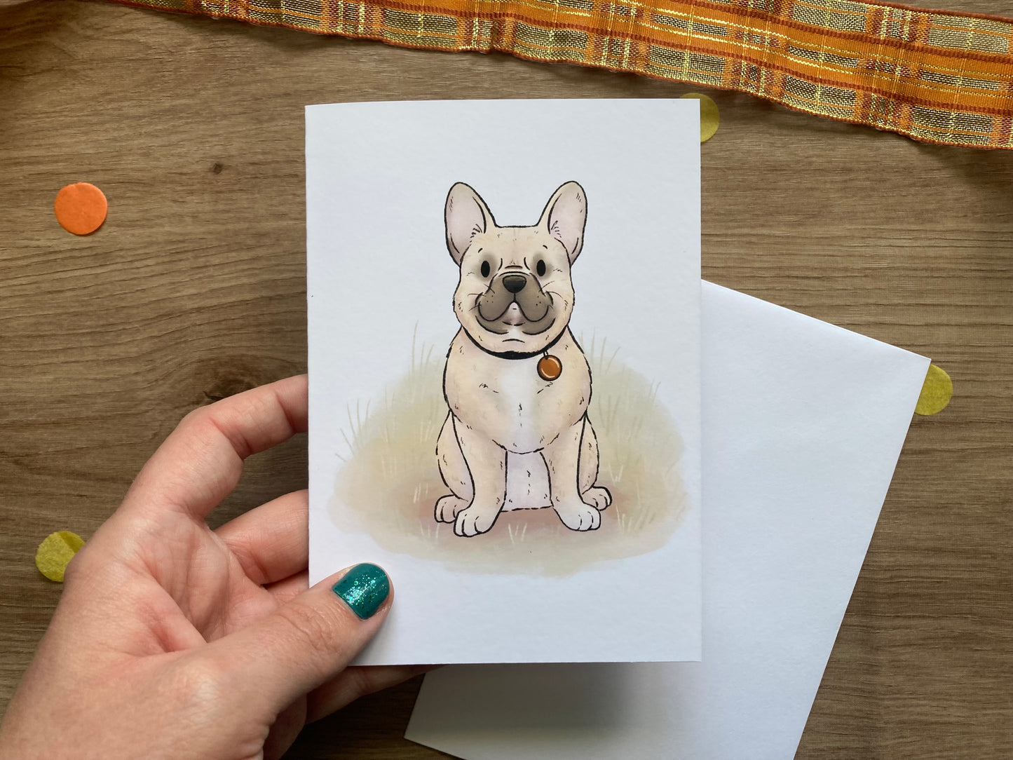 Autumn frenchie dog greeting card | Dog greeting card | Puppy Greeting Card