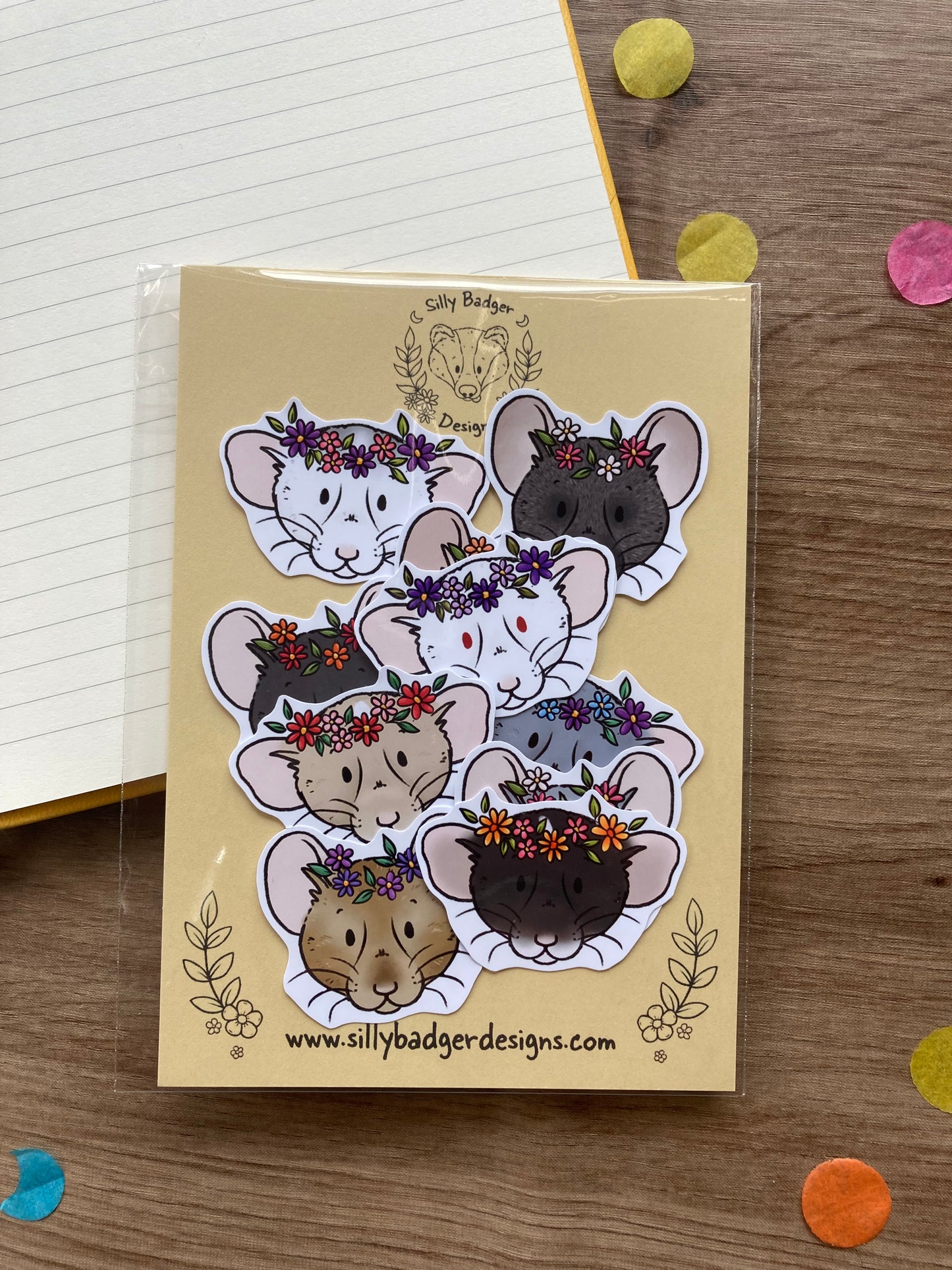 Flower Crown Rat Stickers | Pack Of 10 Cute Rat Stickers | Cute Spring Rat Glossy Stickers