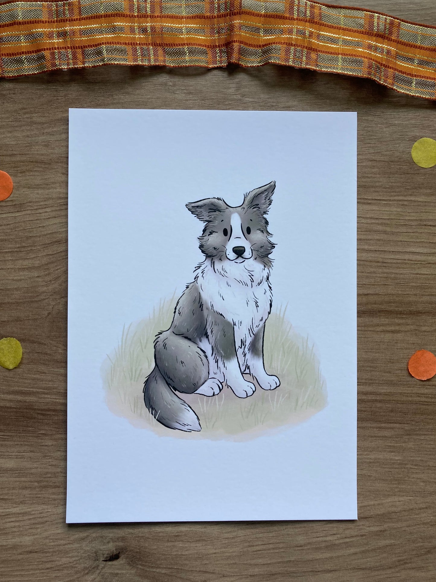 Autumn border collie | Cute Dog Art Print | Pup Artwork