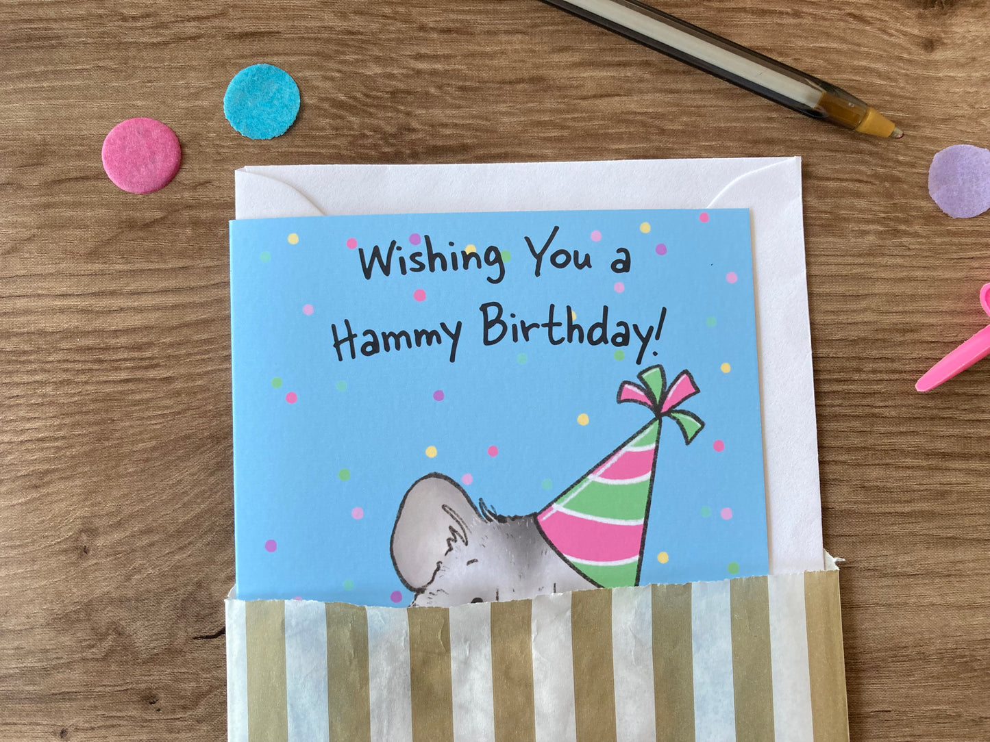 Hammy Birthday | Cute Hamster Birthday Card | Grey Syrian Hamster Blank Greeting Card