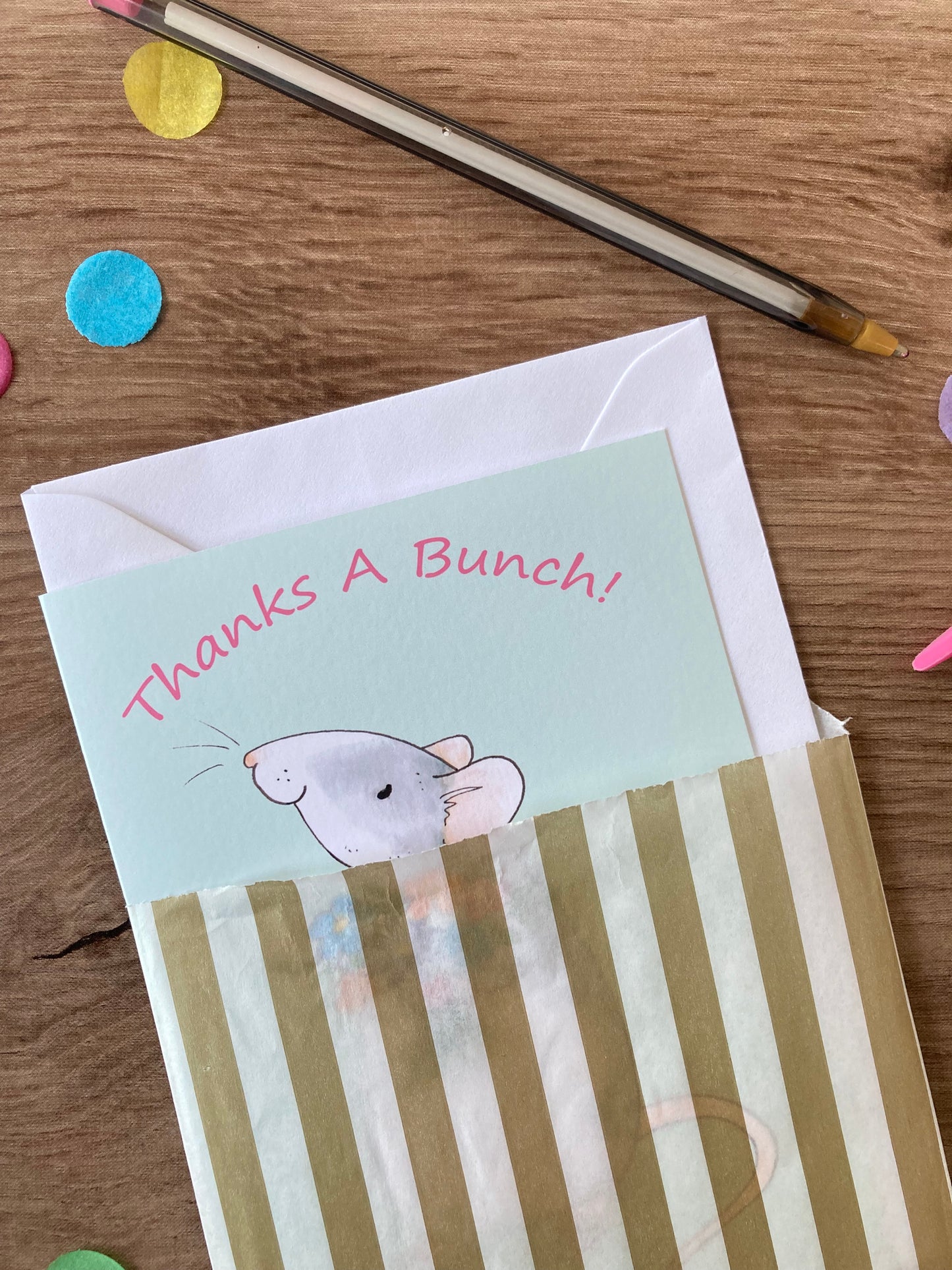 Thanks A Bunch | Cute Roan Rat Blank Greeting Card | Fancy Rat Gift