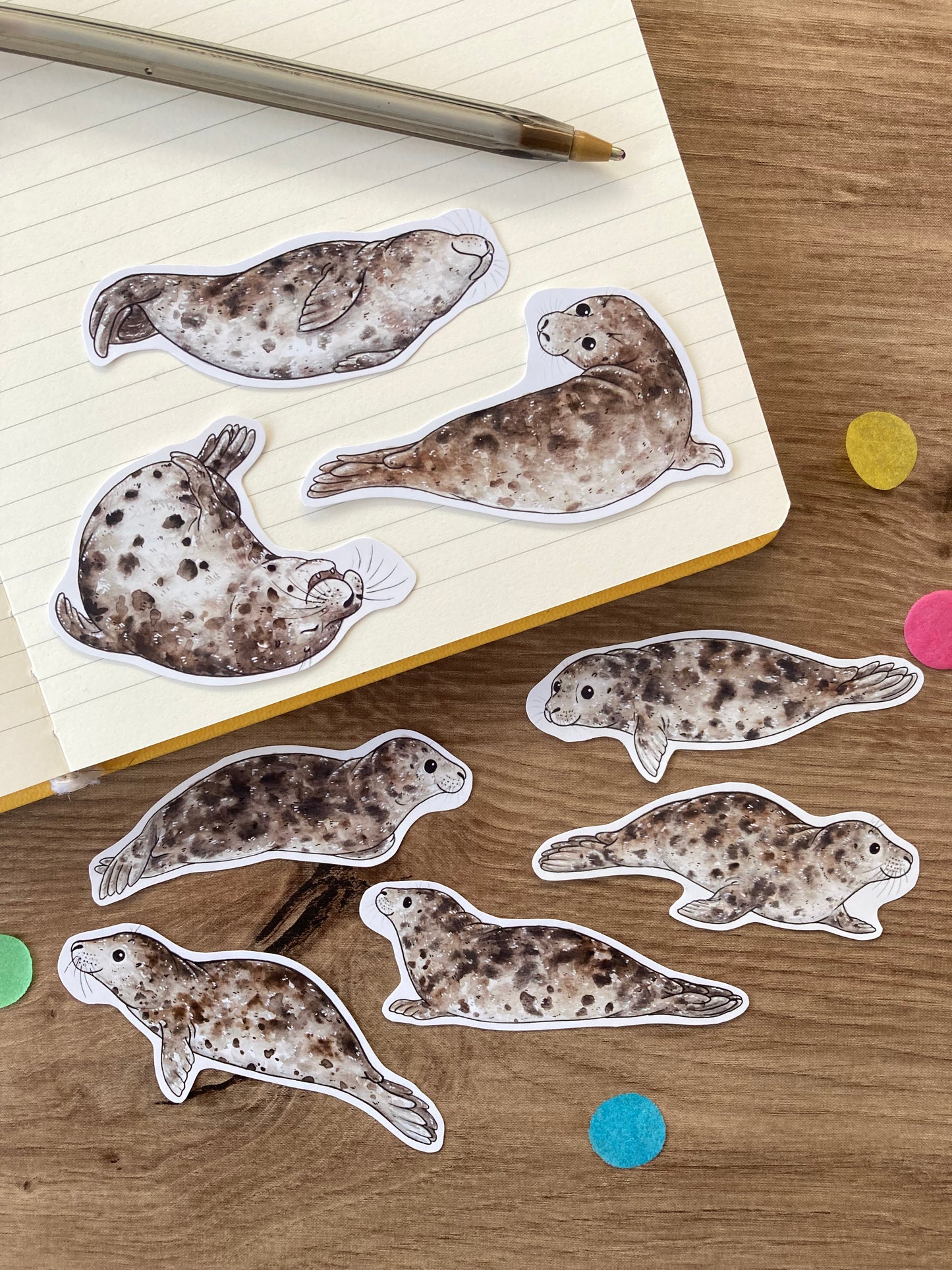 Cute Grey Seal Stickers | Set of 8 Seal Stickers | Seal Gift