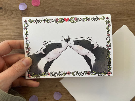 Spring Badger Kisses | Badger Greeting Card