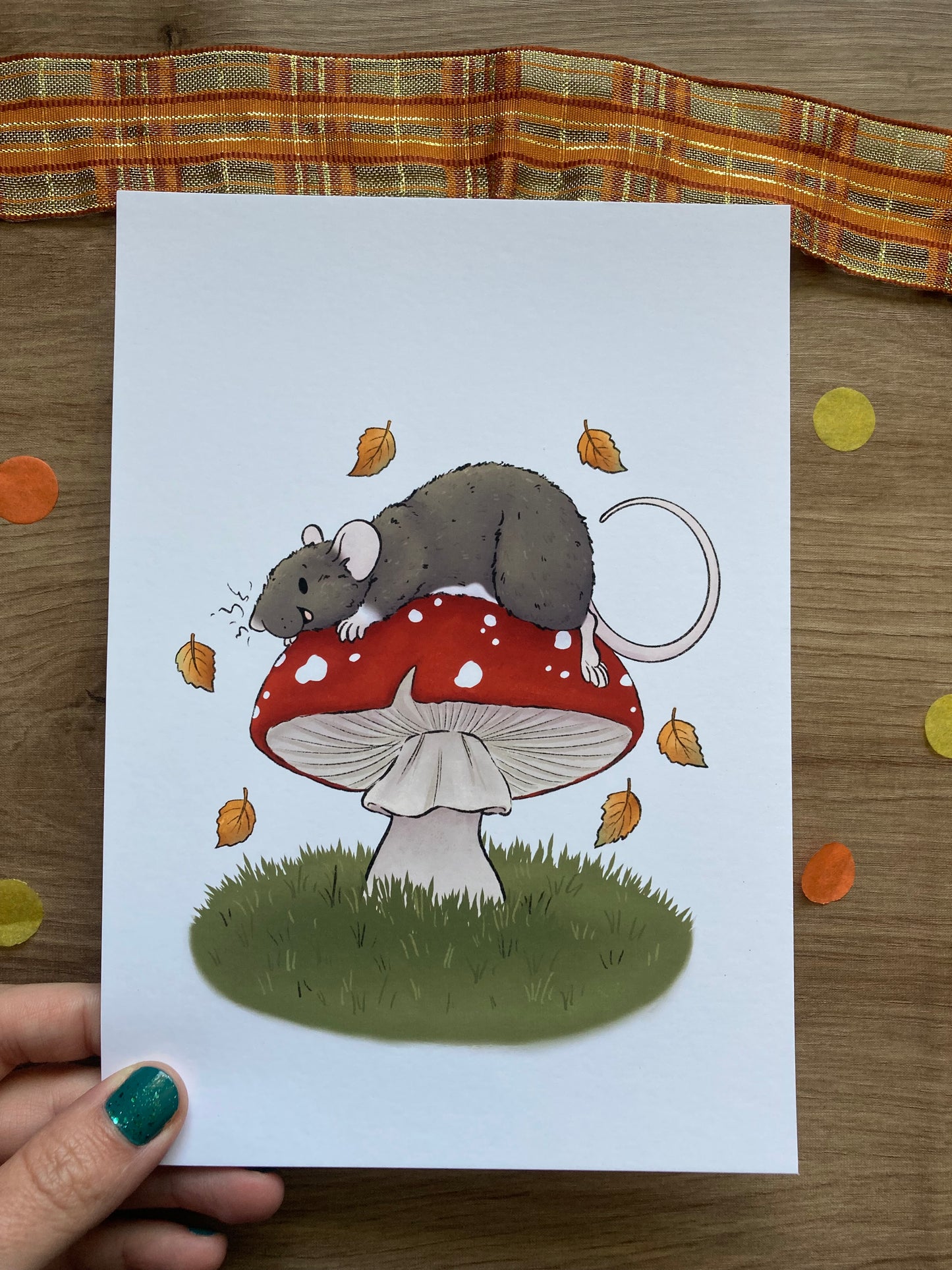 Toadstool Hugs Cute Rat Art Print | Cute Rat Art Print | Autumn Rat Artwork
