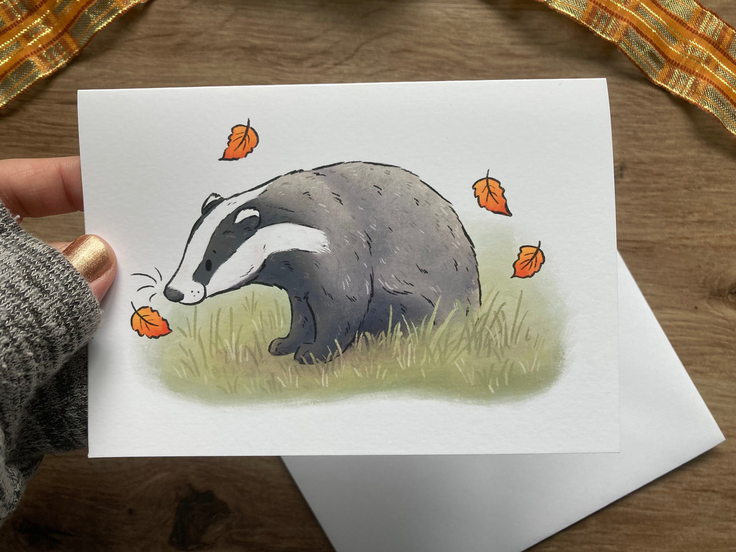 Autumn Badger Greeting Card | Cute Badger A6 Greeting Card