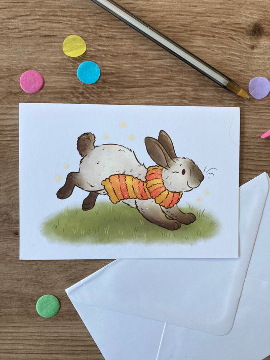 Autumn Bunny | Cute Rabbit Greeting Card | Autumn Animal Blank Greeting Card