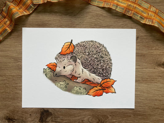 Autumn Hedgehog Artwork | Cute Autumn Hedgehog Art Print